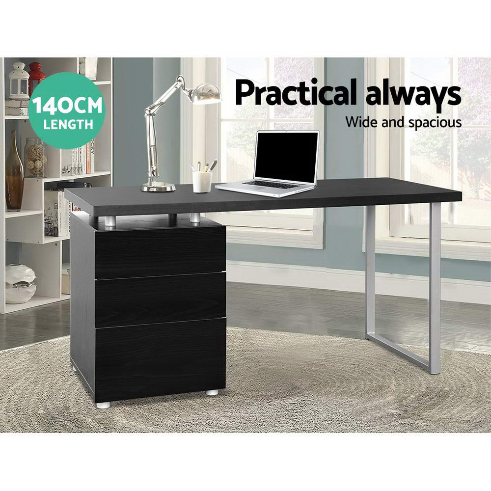 Artiss Metal Desk with 3 Drawers - Black