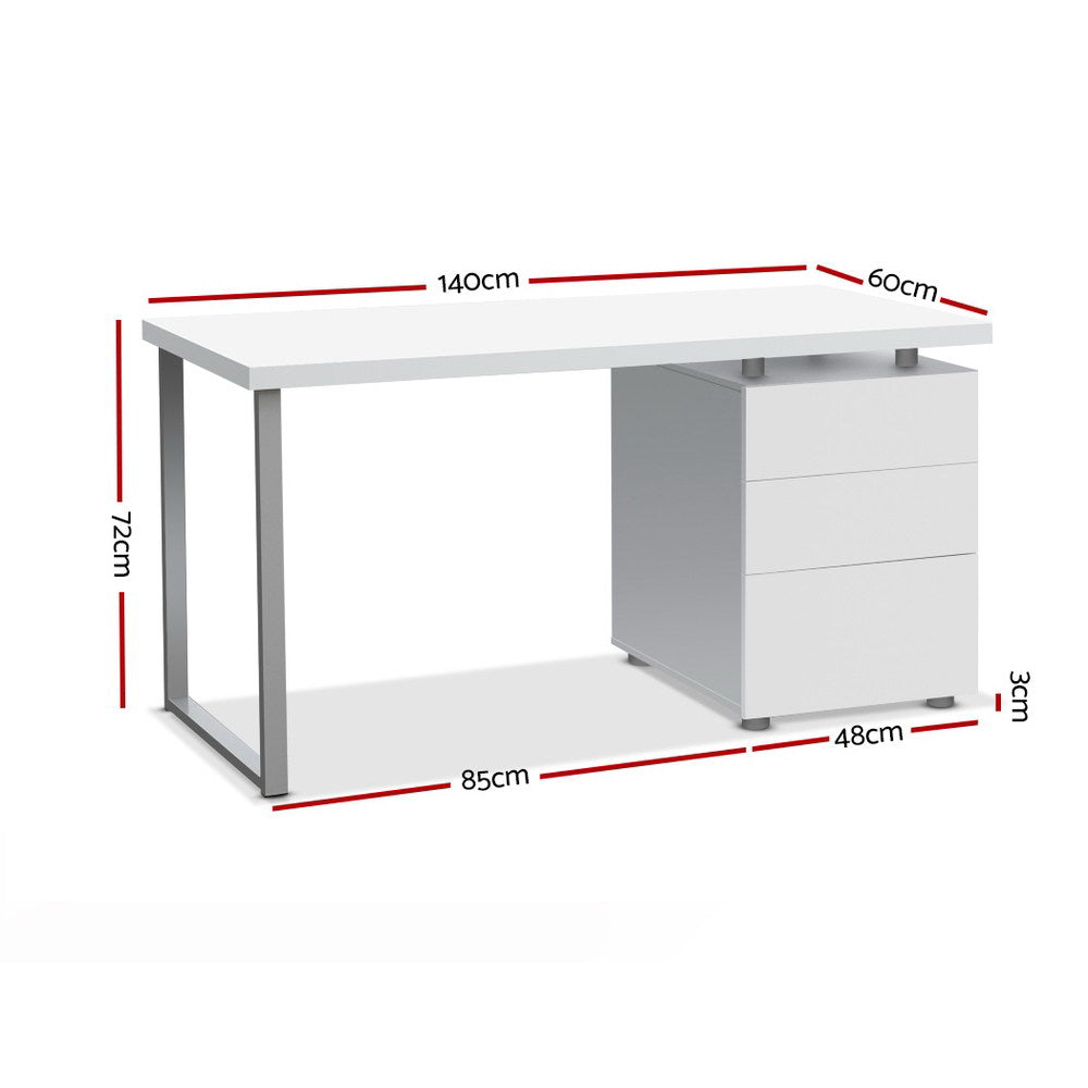 Artiss Metal Desk with 3 Drawers - White