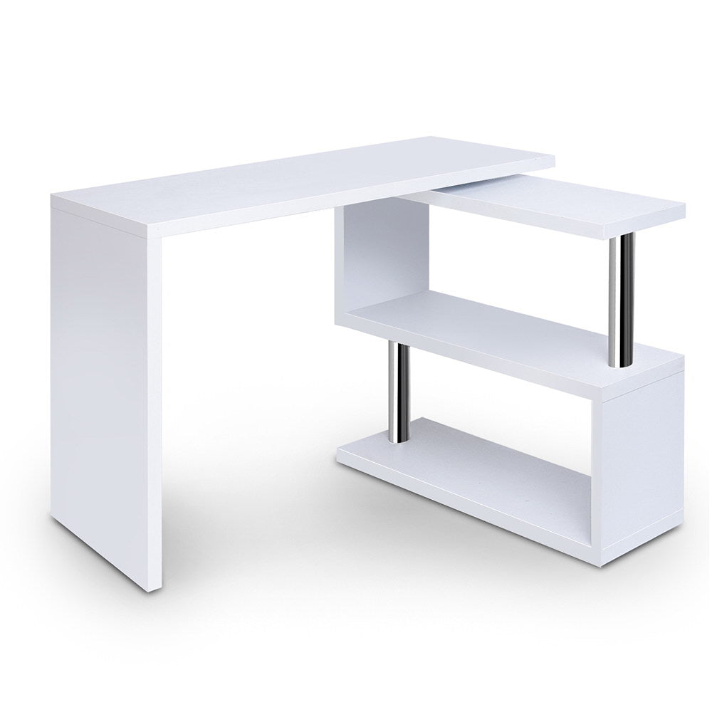 Artiss Rotary Corner Desk with Bookshelf - White