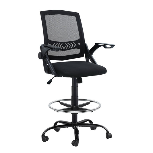 Artiss Office Chair Veer Drafting Stool Mesh Chairs Flip Up Armrest Black