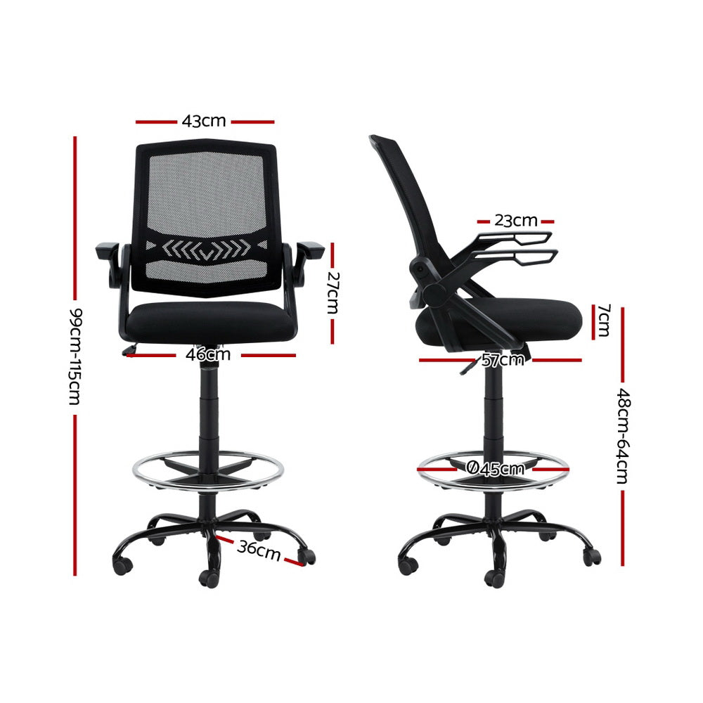 Artiss Office Chair Veer Drafting Stool Mesh Chairs Flip Up Armrest Black