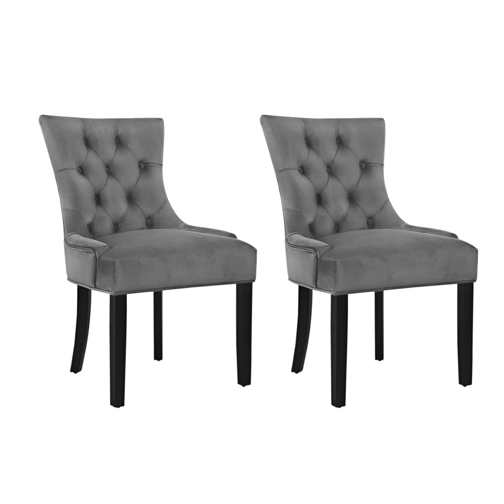 Artiss Set of 2 Dining Chairs French Provincial Retro Chair Wooden Velvet Fabric Grey