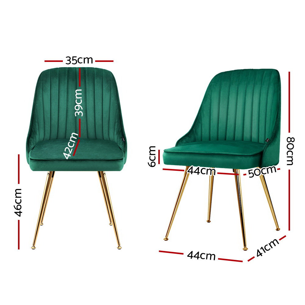 Artiss Set of 2 Dining Chairs Retro Chair Cafe Kitchen Modern Metal Legs Velvet Green