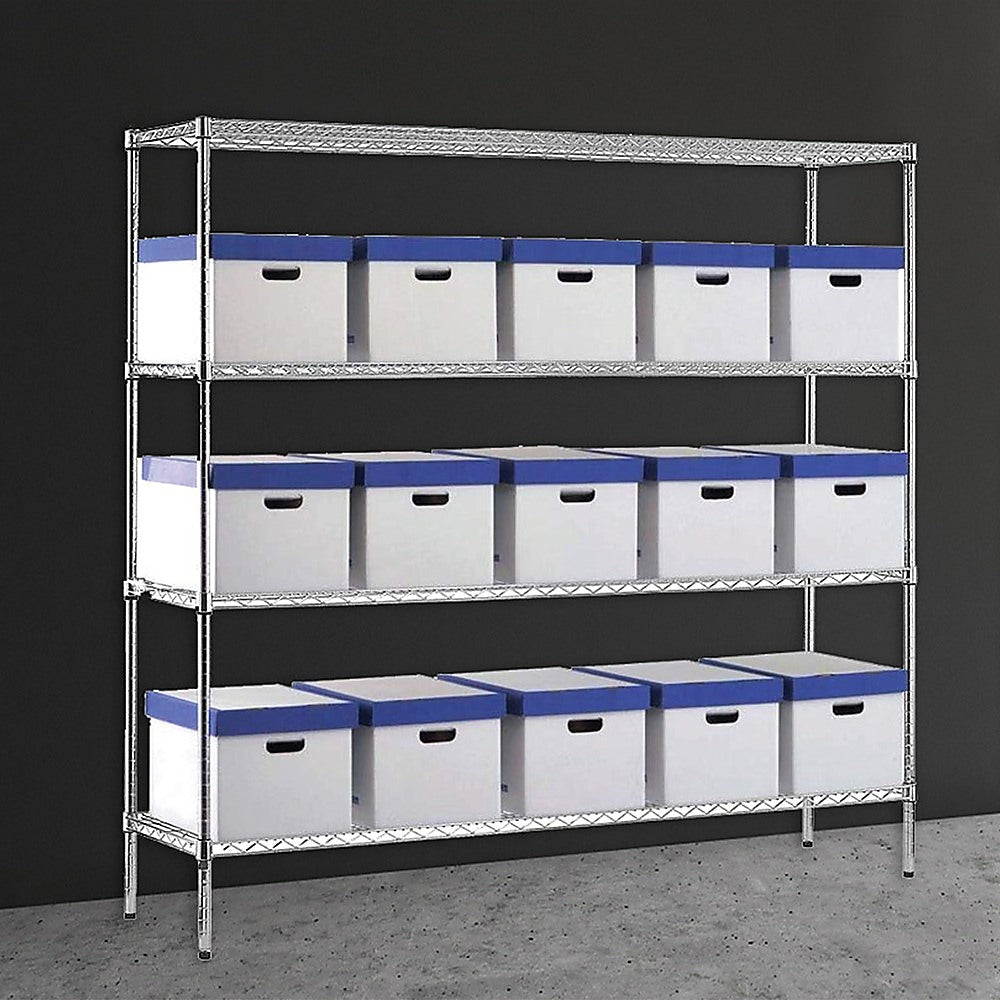 Modular Chrome Wire Storage Shelf 1500 x 350 x 1800 Steel Shelving