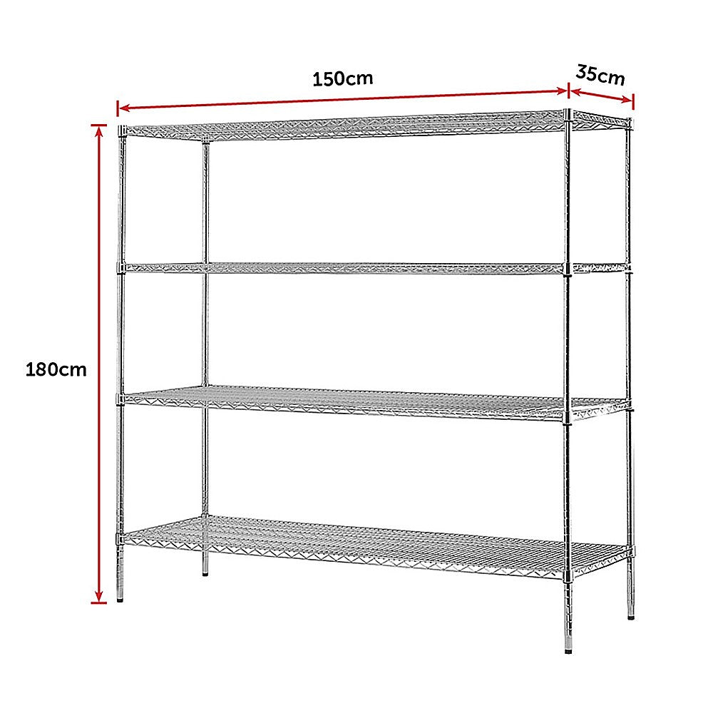 Modular Chrome Wire Storage Shelf 1500 x 350 x 1800 Steel Shelving