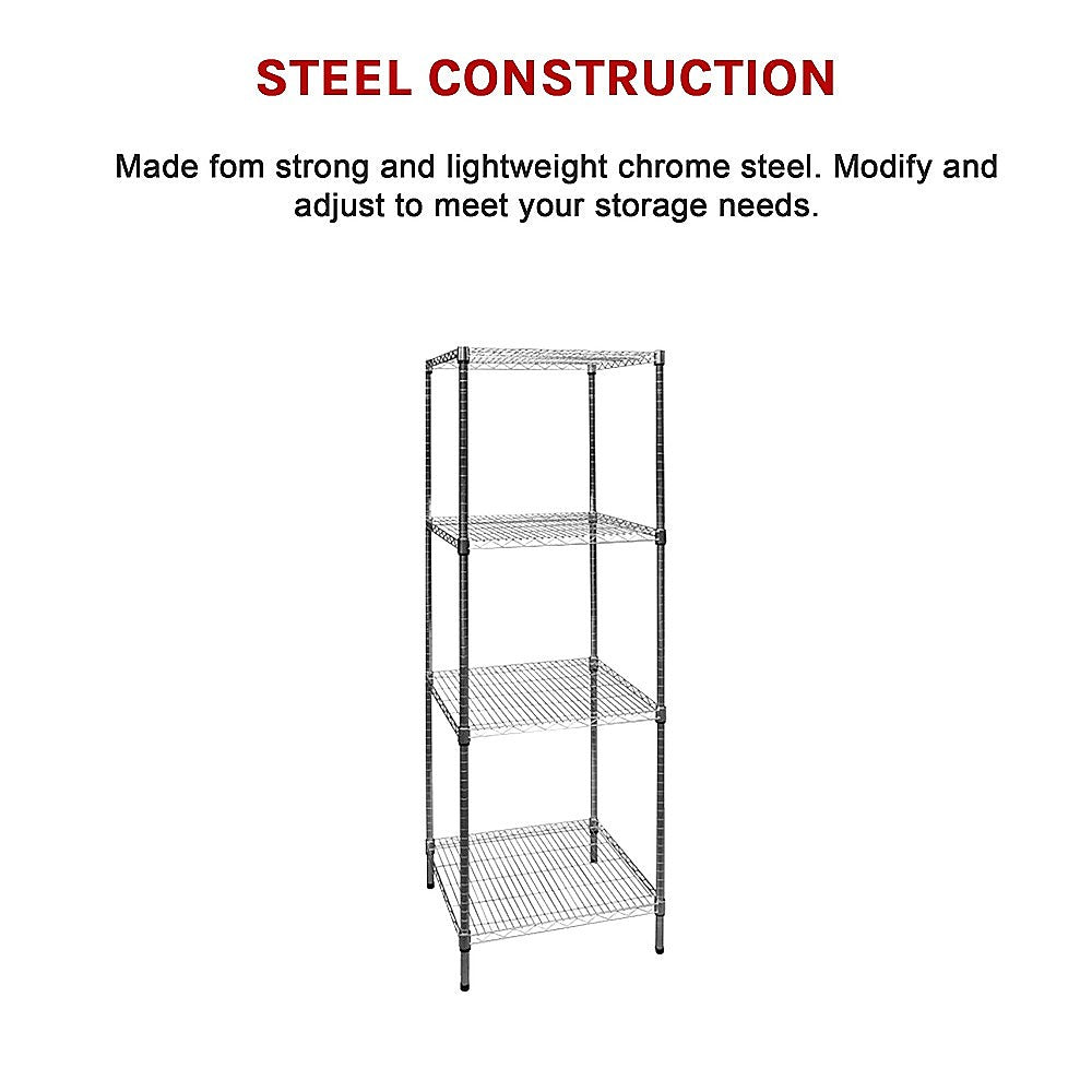 Modular Chrome Wire Storage Shelf 600 x 600 x 1800 Steel Shelving