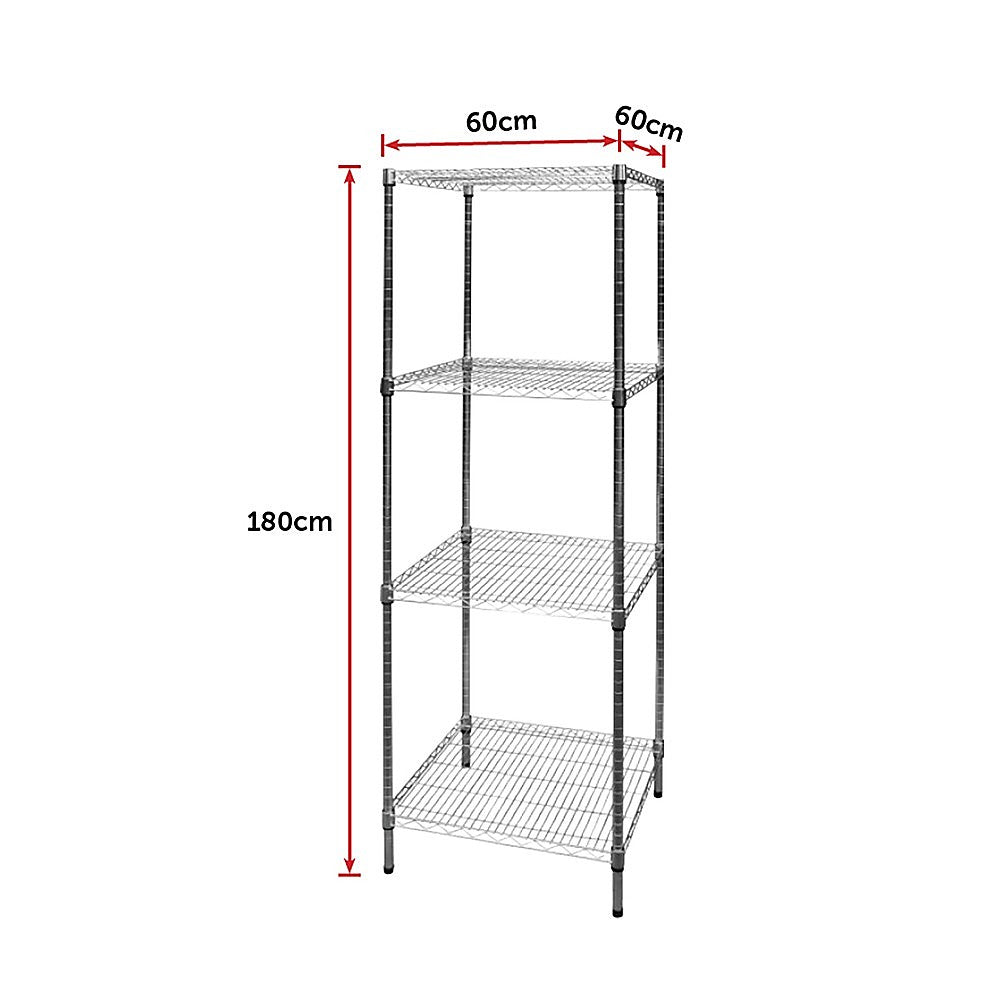 Modular Chrome Wire Storage Shelf 600 x 600 x 1800 Steel Shelving