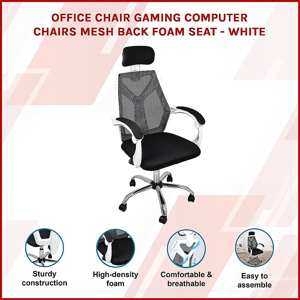 Office Chair Gaming Computer Chairs Mesh Back Foam Seat - White