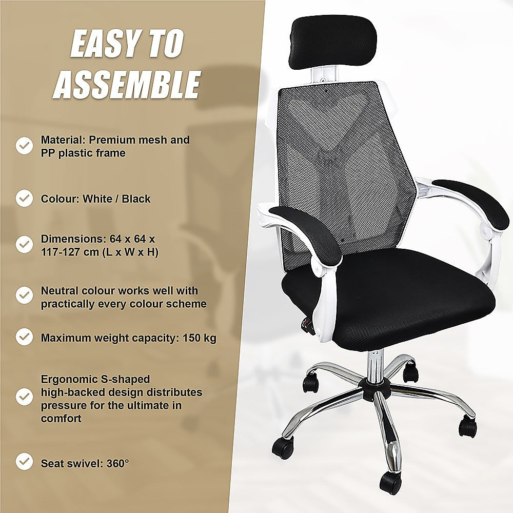 Office Chair Gaming Computer Chairs Mesh Back Foam Seat - White