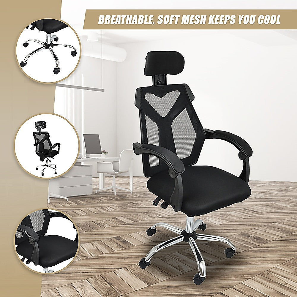 Office Chair Gaming Computer Chairs Mesh Back Foam Seat - Black